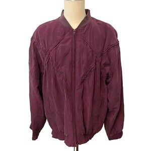 Vintage TULLIANO 100% Silk Track Bomber Jacket Men's XXL Burgundy Zip Lined